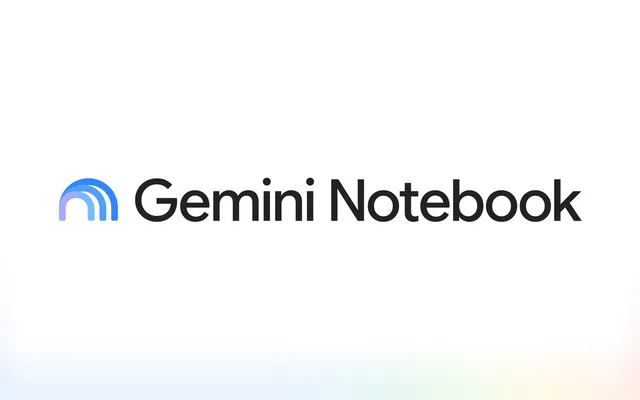 Google 공식 블로그의 Gemini Notebook 발표 대표 이미지. 흰 배경에 파란 아치 모양 로고와 Gemini Notebook 글자가 놓여 있다