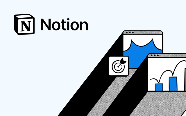 Notion 공식 대표 이미지. 왼쪽 위 Notion 로고와 이름, 오른쪽에 차트가 그려진 문서 창 일러스트가 배치되어 있다