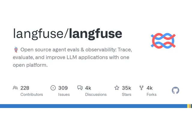 GitHub의 langfuse/langfuse 저장소 카드. 저장소 이름과 설명, 별 35k, 포크 4k가 표시되어 있다